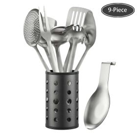 McCook Stainless Steel Kitchen Utensil Set- MC60 Cooking Utensils for Kitchen, 9-Piece Kitchen Turner, Serving Spoon, Ladle, Skimmer Spoons, Fork