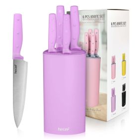 Hecef 6 Pieces Kitchen Knife Block Set, Satin Finished Stainless Steel Sharp Chef Knife Set