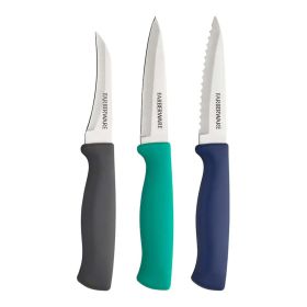 Farberware 3-piece High-Carbon Stainless Steel Paring Knife Set with Plastic Multi-Color Handles