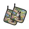 Australian Shepherd Spring Garden Pair of Pot Holders Kitchen Heat Resistant Pot Holders Sets Oven Hot Pads for Cooking Baking BBQ, 7 1/2 x 7 1/2