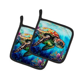 Loggerhead Sea Turtle Pair of Pot Holders Kitchen Heat Resistant Pot Holders Sets Oven Hot Pads for Cooking Baking BBQ, 7 1/2 x 7 1/2