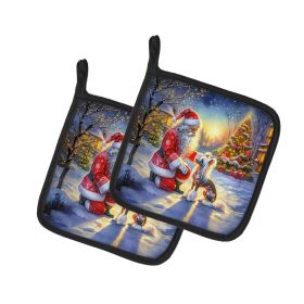 Chinese Crested and Santa Claus Pair of Pot Holders Kitchen Heat Resistant Pot Holders Sets Oven Hot Pads for Cooking Baking BBQ, 7 1/2 x 7 1/2