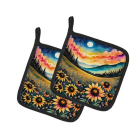 Colorful Black-eyed Susans Pair of Pot Holders Kitchen Heat Resistant Pot Holders Sets Oven Hot Pads for Cooking Baking BBQ, 7 1/2 x 7 1/2