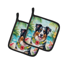 Australian Shepherd Luau Pair of Pot Holders Kitchen Heat Resistant Pot Holders Sets Oven Hot Pads for Cooking Baking BBQ, 7 1/2 x 7 1/2