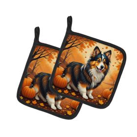 Sheltie Fall Pair of Pot Holders Kitchen Heat Resistant Pot Holders Sets Oven Hot Pads for Cooking Baking BBQ, 7 1/2 x 7 1/2