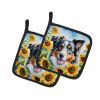 Australian Shepherd in Sunflowers Pair of Pot Holders Kitchen Heat Resistant Pot Holders Sets Oven Hot Pads for Cooking Baking BBQ, 7 1/2 x 7 1/2