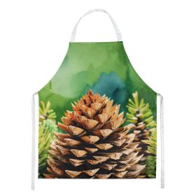 Maine White Pine Cone and Tassels in Watercolor Apron Cooking Kitchen Server Baking Crafts Gardening for Adult Women Men, Unisex, Large, Multicolor