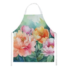 Indiana Peonies in Watercolor Apron Cooking Kitchen Server Baking Crafts Gardening for Adult Women Men, Unisex, Large, Multicolor