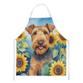 Airedale Terrier in Sunflowers Apron Cooking Kitchen Server Baking Crafts Gardening for Adult Women Men, Unisex, Large, Multicolor