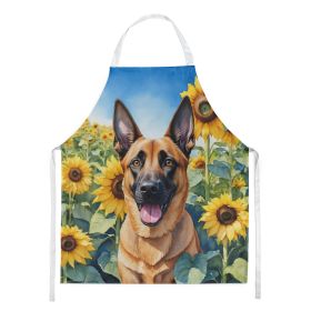 Belgian Malinois in Sunflowers Apron Cooking Kitchen Server Baking Crafts Gardening for Adult Women Men, Unisex, Large, Multicolor