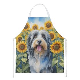 Bearded Collie in Sunflowers Apron Cooking Kitchen Server Baking Crafts Gardening for Adult Women Men, Unisex, Large, Multicolor