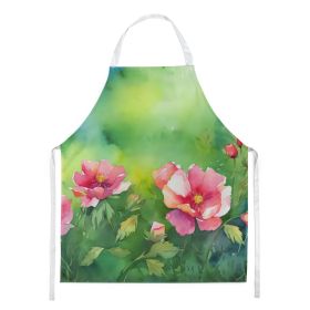 Iowa Wild Prairie Roses in Watercolor Apron Cooking Kitchen Server Baking Crafts Gardening for Adult Women Men, Unisex, Large, Multicolor