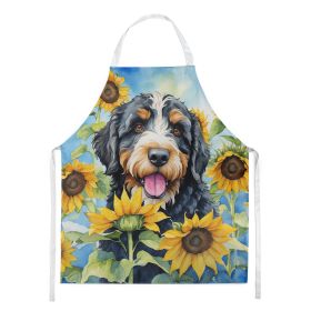 Bernedoodle in Sunflowers Apron Cooking Kitchen Server Baking Crafts Gardening for Adult Women Men, Unisex, Large, Multicolor