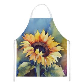 Sunflowers in Watercolor Apron Cooking Kitchen Server Baking Crafts Gardening for Adult Women Men, Unisex, Large, Multicolor