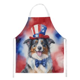 Australian Shepherd Patriotic American Apron Cooking Kitchen Server Baking Crafts Gardening for Adult Women Men, Unisex, Large, Multicolor