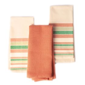 Decorative Kitchen Towels Set of 3 Recycled Cotton Waffle Weave Dish Towels for Drying Dishes 28x18 inch Red and Green Absorbent Tea Towels Boho Strip