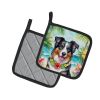 Australian Shepherd Luau Pair of Pot Holders Kitchen Heat Resistant Pot Holders Sets Oven Hot Pads for Cooking Baking BBQ, 7 1/2 x 7 1/2