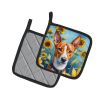 Basenji in Sunflowers Pair of Pot Holders Kitchen Heat Resistant Pot Holders Sets Oven Hot Pads for Cooking Baking BBQ, 7 1/2 x 7 1/2