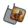 Welsh Terrier Fall Pair of Pot Holders Kitchen Heat Resistant Pot Holders Sets Oven Hot Pads for Cooking Baking BBQ, 7 1/2 x 7 1/2