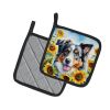 Australian Shepherd in Sunflowers Pair of Pot Holders Kitchen Heat Resistant Pot Holders Sets Oven Hot Pads for Cooking Baking BBQ, 7 1/2 x 7 1/2