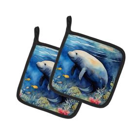 Manatee Pair of Pot Holders Kitchen Heat Resistant Pot Holders Sets Oven Hot Pads for Cooking Baking BBQ, 7 1/2 x 7 1/2 (Default: Default)