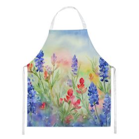 Texas Bluebonnets in Watercolor Apron Cooking Kitchen Server Baking Crafts Gardening for Adult Women Men, Unisex, Large, Multicolor (Default: Default)