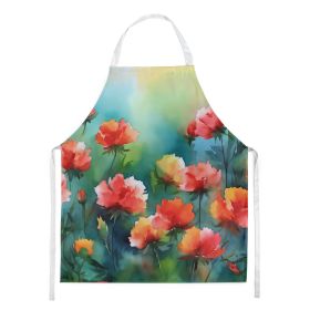 Ohio Scarlet Carnations in Watercolor Apron Cooking Kitchen Server Baking Crafts Gardening for Adult Women Men, Unisex, Large, Multicolor (Default: Default)