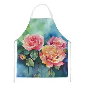 New York Roses in Watercolor Apron Cooking Kitchen Server Baking Crafts Gardening for Adult Women Men, Unisex, Large, Multicolor (Default: Default)