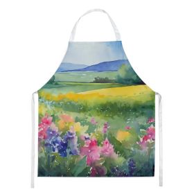 Massachusetts Mayflowers in Watercolor Apron Cooking Kitchen Server Baking Crafts Gardening for Adult Women Men, Unisex, Large, Multicolor (Default: Default)