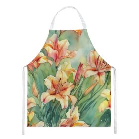 Utah Sego Lilies in Watercolor Apron Cooking Kitchen Server Baking Crafts Gardening for Adult Women Men, Unisex, Large, Multicolor (Default: Default)