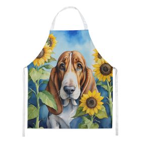 Basset Hound in Sunflowers Apron Cooking Kitchen Server Baking Crafts Gardening for Adult Women Men, Unisex, Large, Multicolor (Default: Default)